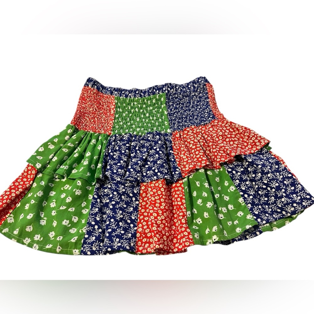 Joyous and Free Flower‎ Power Skirt Boho Smocked Waist Patch Work Floral Size 16